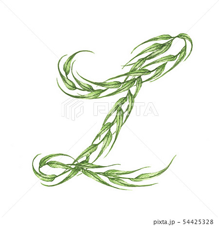 Letter L, alphabet of green leaves. Watercolor. Letter L, alphabet of green leaves. Watercolor. 54425328