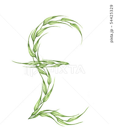 Pound sign, alphabet of green leaves. Watercolor. Pound sign, alphabet of green leaves. Watercolor. 54425329