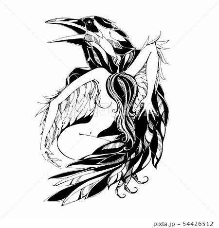 Raven And Angel Tattoo Protector Patron Vectorのイラスト素材