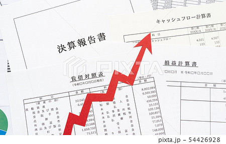 貸借対照表　矢印　損益計算書　キャッシュフロー計算書　決算書　収支報告　財務諸表 54426928