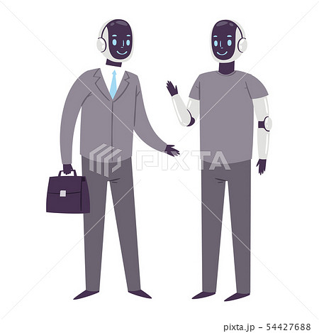 Robot humanoid business people vector futuristic robotic cartoon characters cybernetic cyber life Robot humanoid business people vector futuristic robotic cartoon characters cybernetic cyber life 54427688