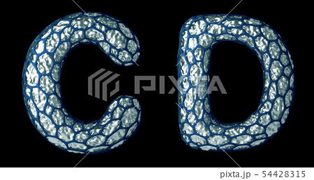 Realistic 3D letter set C, D made of silver shining metal . Realistic 3D letter set C, D made of silver shining metal . 54428315