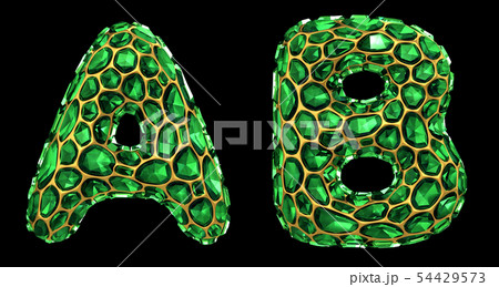 Letter set A, B made of realistic 3d render green diamond. Collection of Diamond alphabet 54429573