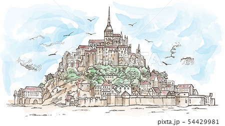 Le Mont Saint Michel ,France. Hand drawn sketch 54429981