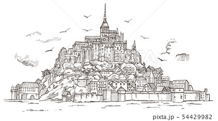 Le Mont Saint Michel ,Normandy, France. Hand drawn 54429982