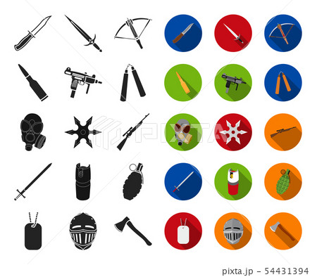 Types of weapons black,flat icons in set collection for design.Firearms and bladed weapons vector Types of weapons black,flat icons in set collection for design.Firearms and bladed weapons vector 54431394