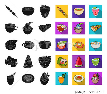 Vegetarian dish black,flat icons in set collection for design.Vegetable and milk food vector symbol 54431408