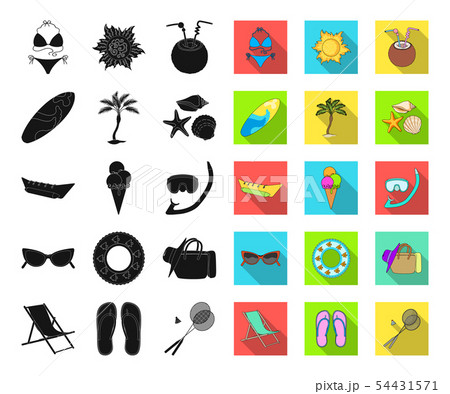 Summer rest black,flat icons in set collection for design. Beach accessory vector symbol stock web 54431571