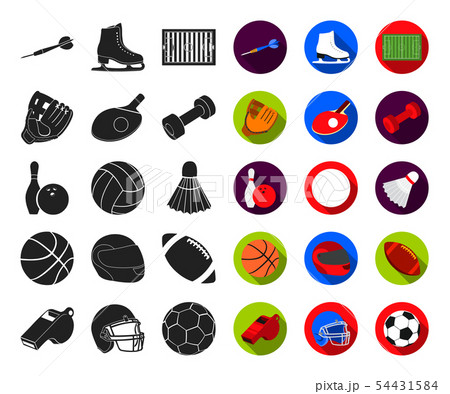 Different kinds of sports black,flat icons in set collection for design. Sport equipment vector Different kinds of sports black,flat icons in set collection for design. Sport equipment vector 54431584