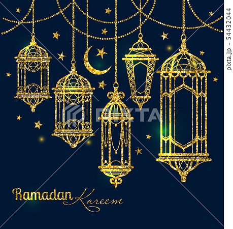 Greeting Card Ramadan Kareem design with lamps and 54432044