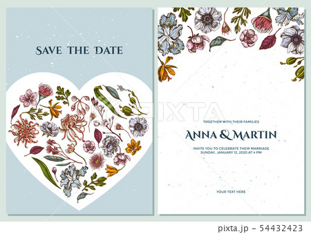 Wedding invitation card with colored japanese chrysanthemum, blackberry lily, eucalyptus flower Wedding invitation card with colored japanese chrysanthemum, blackberry lily, eucalyptus flower 54432423