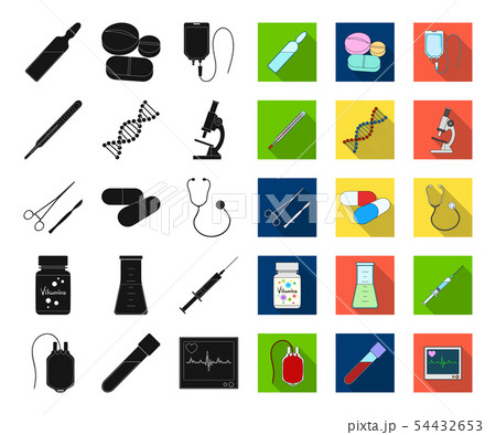 Medicine and treatment black,flat icons in set collection for design. Medicine and equipment vector 54432653