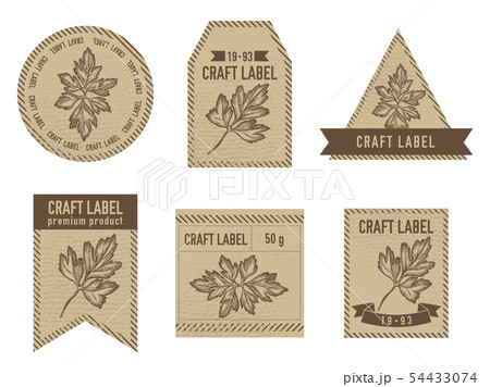 Craft labels vintage design with illustration of greenery 54433074