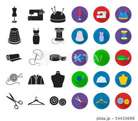 Atelier and sewing black,flat icons in set collection for design. Equipment and tools for sewing 54433699