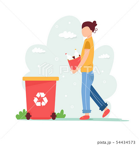 Recycling concept. Young girl with sorted garbage 54434573