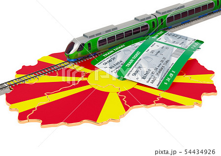 Rail travel in Macedonia, concept. 3D rendering Rail travel in Macedonia, concept. 3D rendering 54434926