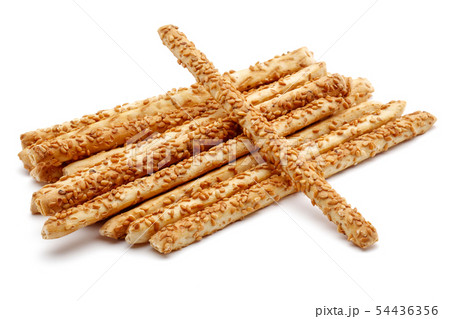 Sesame stick crackers isolated on white Sesame stick crackers isolated on white 54436356