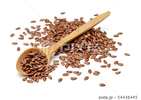 Flax seeds in wooden spoon isolated Flax seeds in wooden spoon isolated 54436445