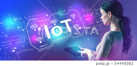 IoT theme with woman using a tablet 54440082