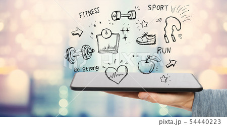 Fitness and diet with tablet computer Fitness and diet with tablet computer 54440223