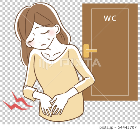 腹痛で悩む女性　トイレ前　イラスト 54443707