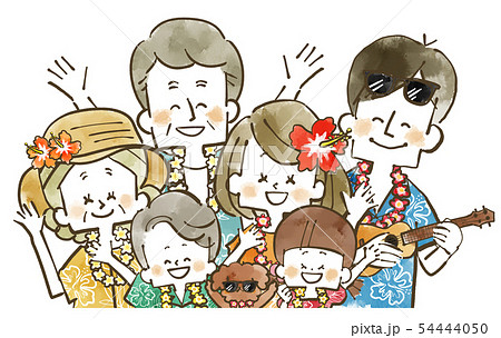 三世代家族-リゾート-水彩 54444050