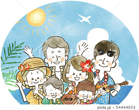 三世代家族旅行-リゾート-水彩 三世代家族旅行-リゾート-水彩 54444053