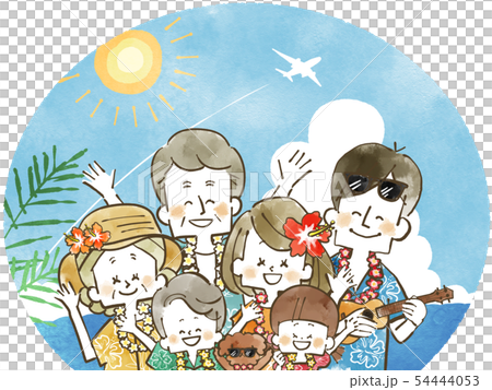 三世代家族旅行-リゾート-水彩 三世代家族旅行-リゾート-水彩 54444053