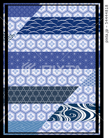 和柄 和風の文様の背景素材 縦 青のイラスト素材