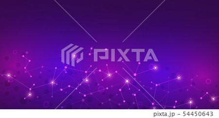 Abstract molecules on purple background. Molecular structures or DNA strand, neural network, genetic 54450643