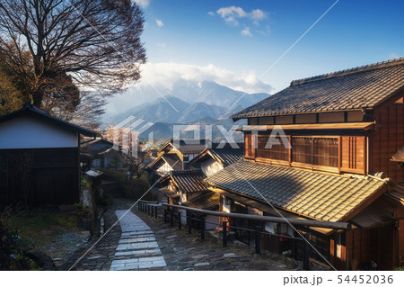 Magome juku town at sunrise, Kiso valley Magome juku town at sunrise, Kiso valley 54452036
