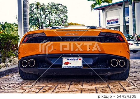 Orange luxury sport car Lamborghini Aventador 54454309