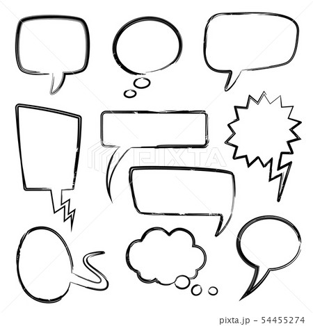 Sketch speech bubbles. Doodle message bubble elements, thinking balloons with scribble pencil 54455274