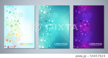 Vector template brochures or cover design, book, flyer, with molecules background and neural network 54457924