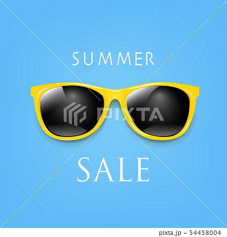 Sale Banner Sunglasses And Blue Background 54458004