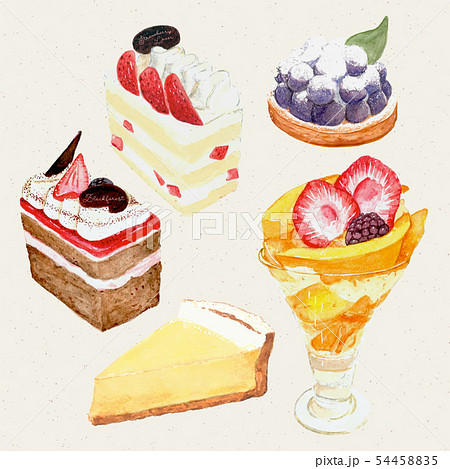 Watercolor hand painted sweet and tasty cake Watercolor hand painted sweet and tasty cake 54458835