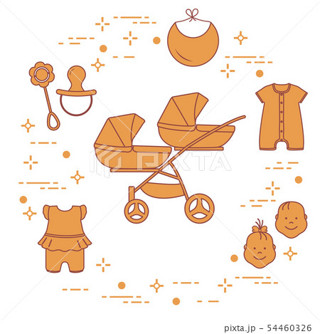 Stroller, twins, rattle, pacifier, bib, overalls 54460326