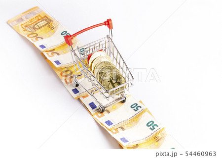bitcoin gold coins in the shopping cart on a few bitcoin gold coins in the shopping cart on a few 54460963
