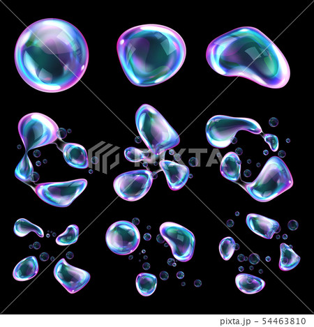 Bursting soap rainbow bubbles with reflections Bursting soap rainbow bubbles with reflections 54463810