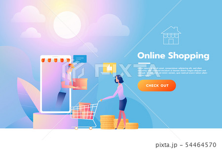 Landing page template of Online Shopping. Modern flat design concept of web page design for website 54464570