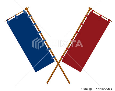 クロスして配置した和風ののぼり旗のイラスト（紺赤）_幟・ノボリ_販売促進・セール_ベクターデータ 54465563