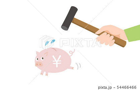 豚の貯金箱と金づちのイラストのイラスト素材 豚の貯金箱と金づちのイラストのイラスト素材