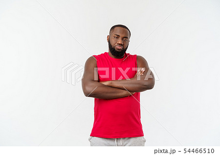 Young sport african american man unhappy and frustrated with something. Young sport african american man unhappy and frustrated with something. 54466510