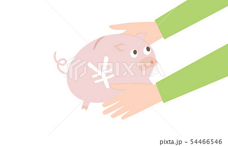 豚の貯金箱を持つ手のイラストのイラスト素材