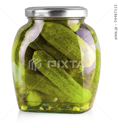 The jar of canned cucumbers isolated on white The jar of canned cucumbers isolated on white 54467115