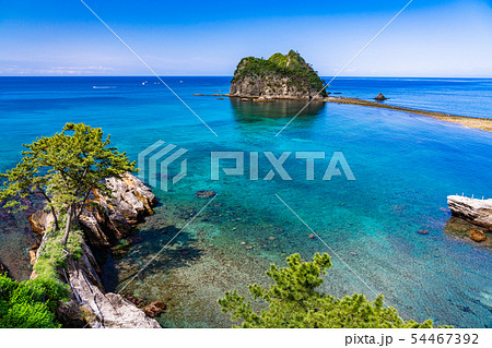 静岡県 堂ヶ島 瀬浜海岸 三四郎島 トンボロの写真素材