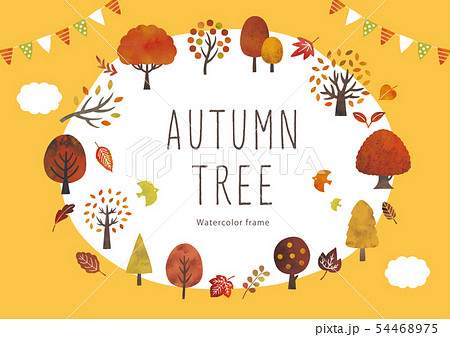 秋の木と葉のイベントフレーム水彩のイラスト素材