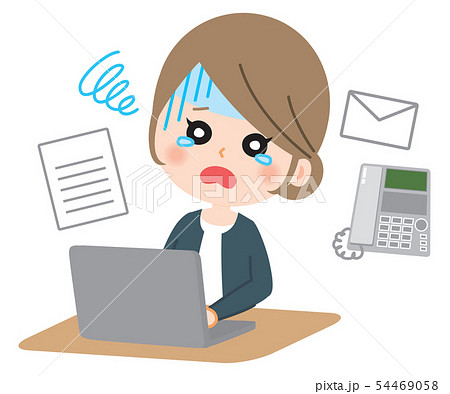 パソコンを使う女性のイラスト　ショック顔 54469058