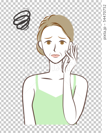 肌の悩み　ほうれい線　しわ　女性　イラスト 54470752