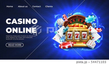 Casino landing page. Gambling roulette website big lucky prize, realistic 3D vector illustration 777 54471103